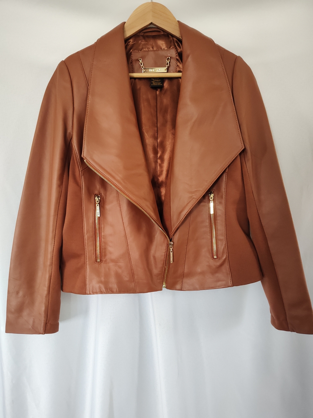 Iman Global ChicFaux Leather Cropped Jacket in Cognac Small